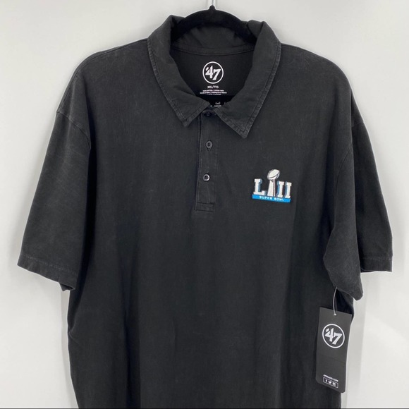 NEW Mens 47 Brand LIII Superbowl Washed Black Polo Shirt - Picture 3 of 13